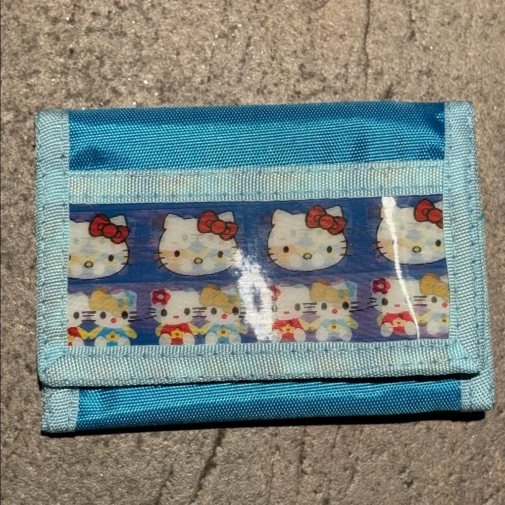 Brand New Hello Kitty Blue Velcro foldable holographic Wallet